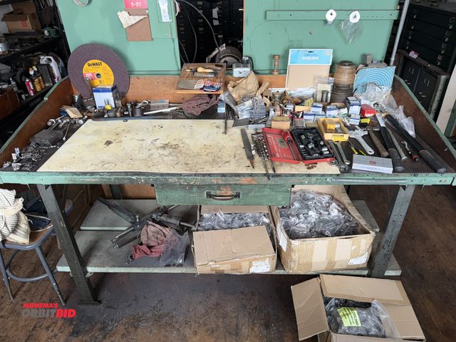 Lot 1-4716 - (1) 74" long wooden and metal work bench with (3) assorted electrical motors (may be for parts or re...