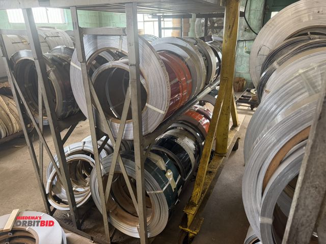Lot 1-18747 - (1) 87" length x 66" height x 24" depth, 2-tier steel pipe roll stand with contents of rolls of whit...
