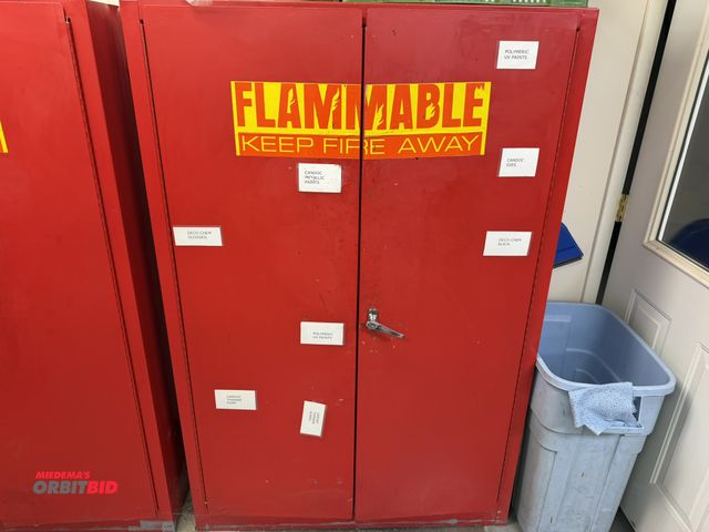 Lot 1-18986 - (1) 2-door flammable storage cabinet, 43" wide x 18" deep x 65" tall, handle will need repair, cabin...
