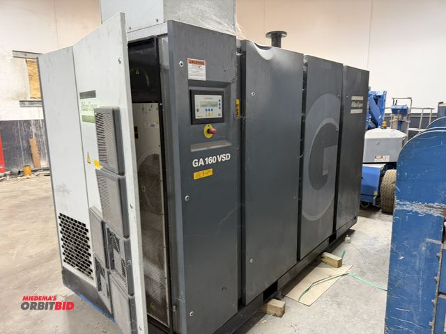 Lot 1-5649 - (1) 2015 Atlas Copco air compressor, model GA160VSD, high frequency rotary screw compressor with var...