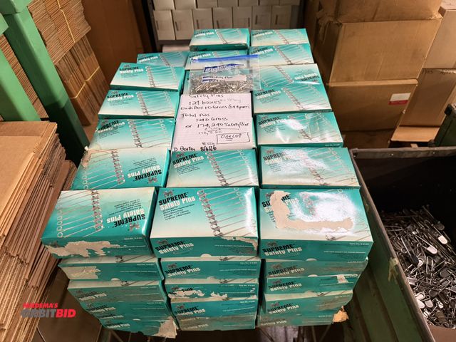 Lot 1-18850 - Lot of approx. (178,560) 1.5" long safety pins in boxes of 1,440.
