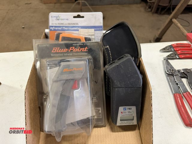 Lot 1-18513 - (1) TIF digital infrared photo tachometer with case, Blue Point non-contact infrared thermometer, an...