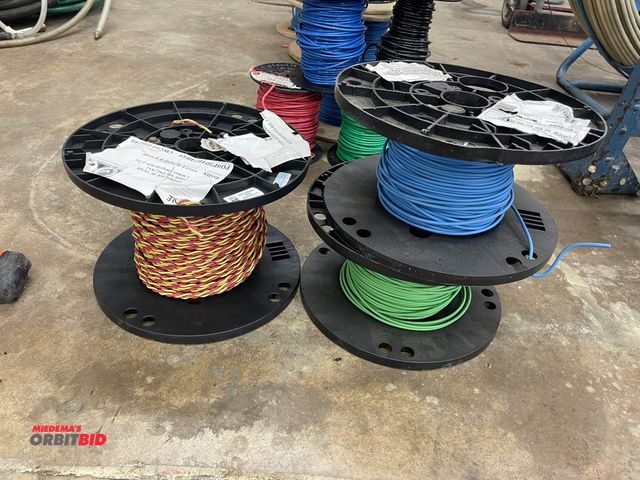 Lot 1-6140 - (3) partial spools of copper stranded wire, includes partial 500' spool of 12 green, (1) partial 500...