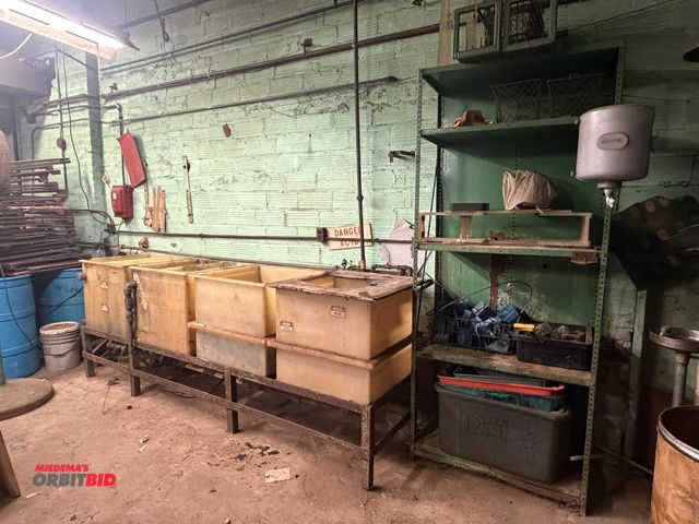 Lot 1-18810 - Lot including (4) 28" width x 25" height x 25" depth plastic acid storage tanks with a 113" width x ...