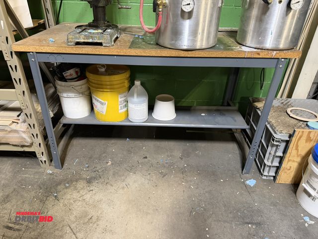 Lot 1-18639 - (1) steel frame, wood top shop table, 60" x 30".