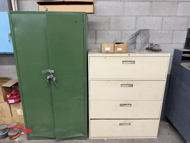 Lot 1-17237 - (1) 36" width x 72" height x 18" depth 2-door steel cabinet with custom built wood dividers inside, ...