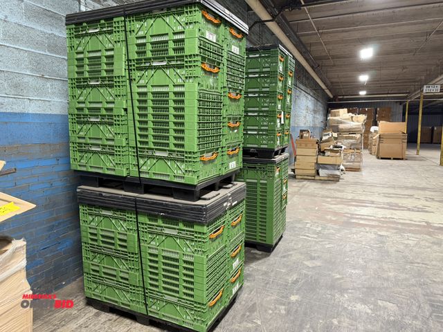 Lot 1-17445 - Lot of approx. (56) Cleverbox 23" x 7" x 16" collapsible plastic totes, some filled with Styrofoam b...