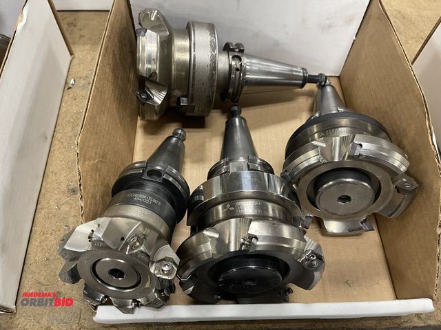 Lot 1-19376 - Lot of (4) Mitsubishi face mills with Cat 40 tool holders, (3) 5" and (1) 3".