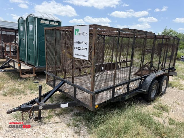 Lot 1-9487 - Assembled Trash Trailer tandem axle, 16' long x 77" wide, steel frame with deck bed, steel mesh encl...