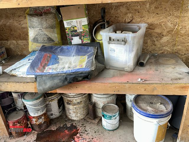 Lot 1-14187 - Entire contents of shelf and floor shown in photo, includes (2) approx. 50 lb. bags of Ice Melter Sa...