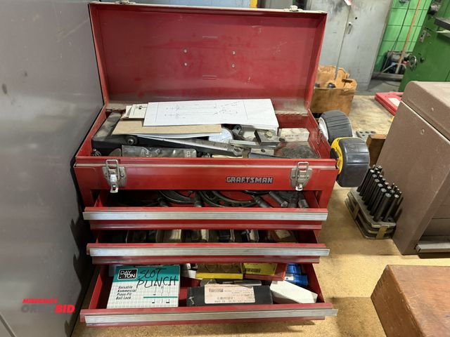 Lot 1-18618 - (1) Craftsman tool box with assorted machinists tools, includes digital dial indicators, micrometers...