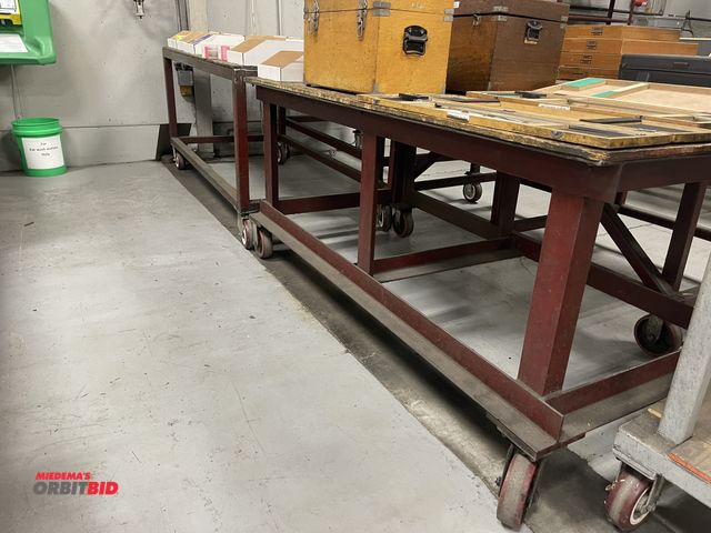 Lot 1-19421 - Lot of (2) heavy duty steel shop tables, 72" x 36", does not include contents.