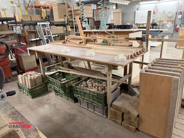 Lot 1-16685 - (1) metal framed, wood top work bench, manual adjustable height, 90" length x 36" depth, includes ai...