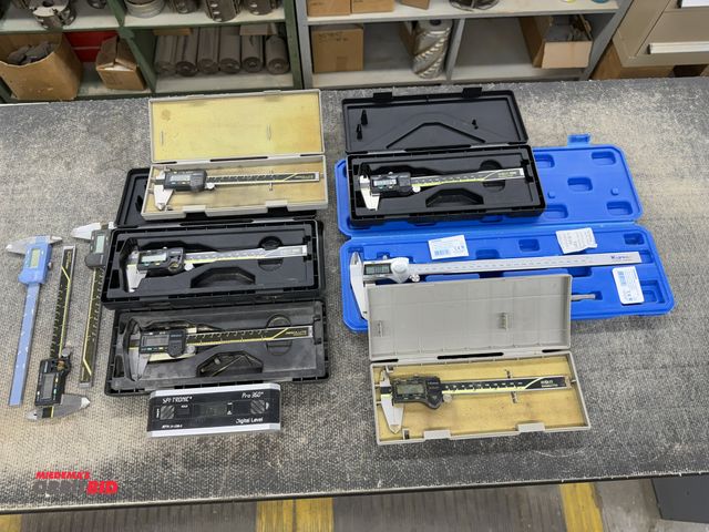 Lot 1-16351 - Lot of assorted calipers, including (1) Kynup 12" digital, in working condition with case, (2) 6" Mi...