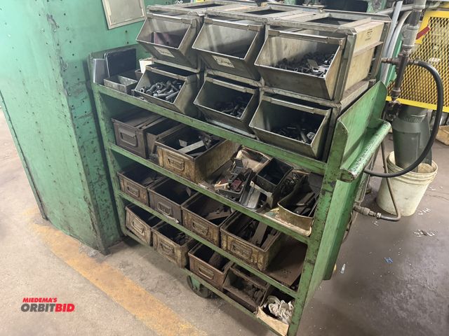 Lot 1-18620 - (1) 42" length x 40.5" height x 16" depth, 4-tier cart with 16 various steel bins with assorted meta...