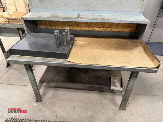 Lot 1-1912 - (1) 60" width x 32" height x 30" depth steel work bench with lower shelf and top mounted 12" tall x ...