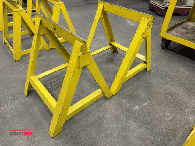 Lot 1-15180 - Lot of (2) heavy duty metal saw horses, 24.5" long x 1/2" wide x 26.5" tall.