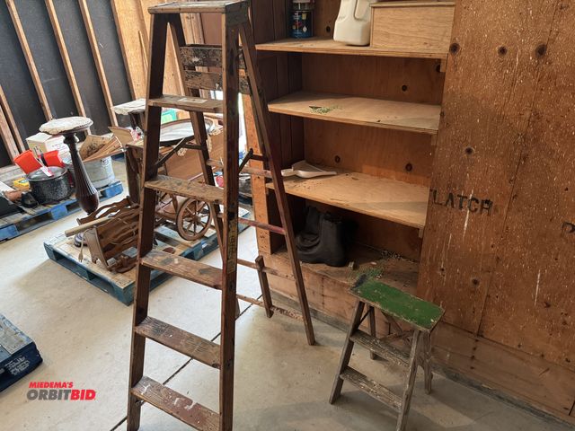 Lot 1-3136 - (1) Wooden 6' step ladder and (1) wooden 2' step ladder