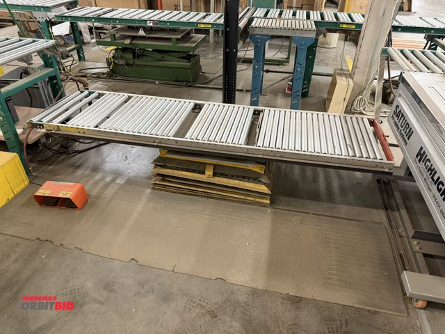 Lot 1-17487 - (1) pneumatic lift table with roller conveyor section rotating top, top measures 22" x 24", conveyor...