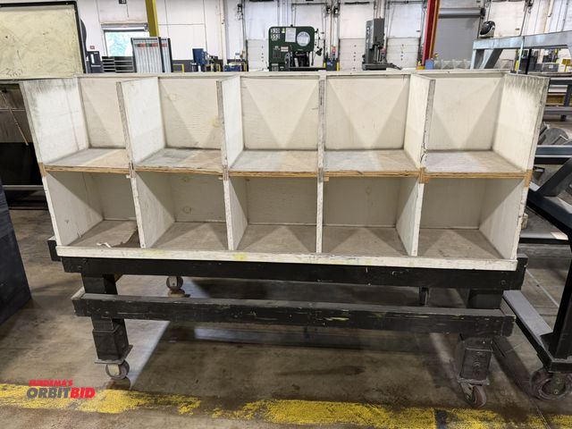 Lot 1-5139 - (1) 68" length x 51" height x 37.5" depth wood framed cart with wood framed top portion with (10) 12...