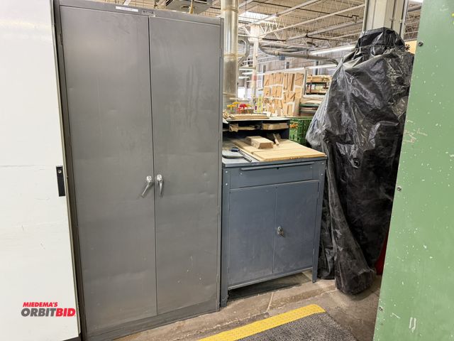Lot 1-16320 - (1) 36" width x 78" height x 18" depth 2-door steel cabinet full of assorted saw blades, fasteners, ...