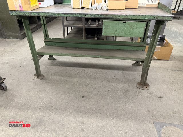Lot 1-1849 - (1) 60" width x 35" height x 28" depth steel work bench with single drawer and lower shelf, contents...