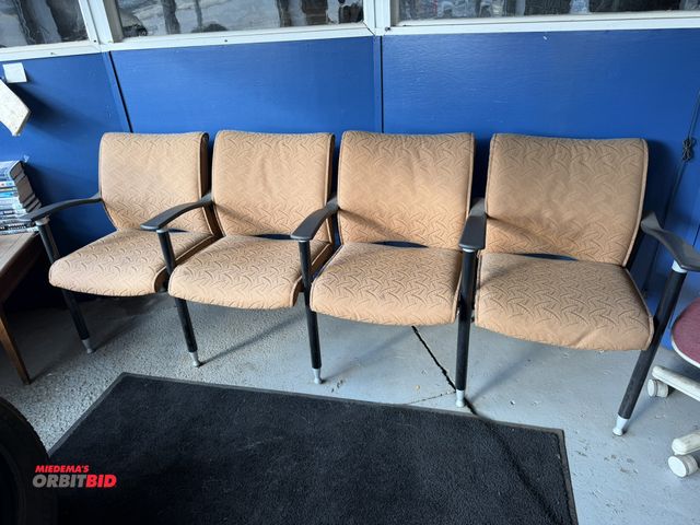 Lot 1-1289 - Lot including (1) block of 4 waiting room chairs with cloth padded seats and bags (chairs are joined...