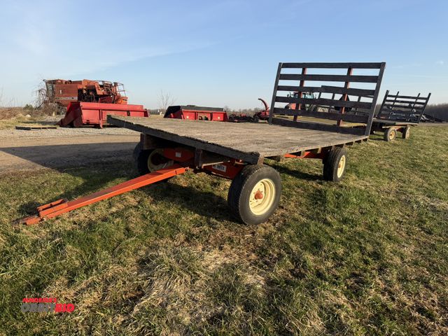 Lot 1-19118 - (1) Hay Wagon with rear rack, Kory 6072 running gear, extendable tongue, 16' long x 8' wide.