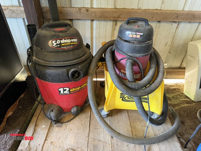 Lot 1-8477 - Lot of 2 Shop Vacs, includes (1) 5 HP, 12 gallon, and (1) Hang Up vacuum, 3.5 gallon, also includes ...