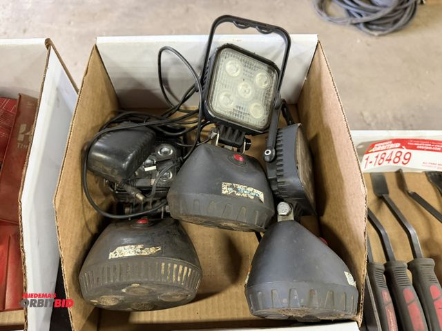 Lot 1-18493 - Set of (3) portable LED lights with magnetic base.