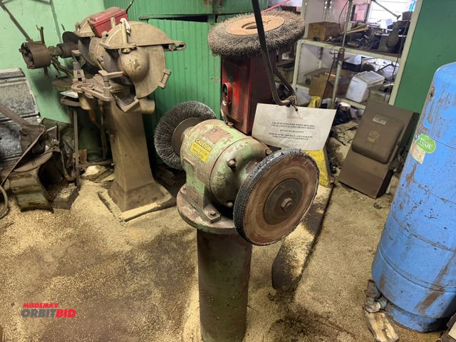 Lot 1-18496 - (1) pedestal style wire wheel and buffer, 3 phase, in working condition, bolted to floor, winning bi...
