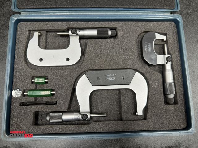 Lot 1-12518 - Set of Fowler micrometers, includes 0-1", 1-2", and 2-3", with plastic case.