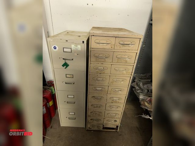 Lot 1-6397 - (1) Hon 4-drawer file cabinet, 15" wide x 26.5" deep x 52.5" tall, and (1) 10-drawer cabinet, 19" wi...