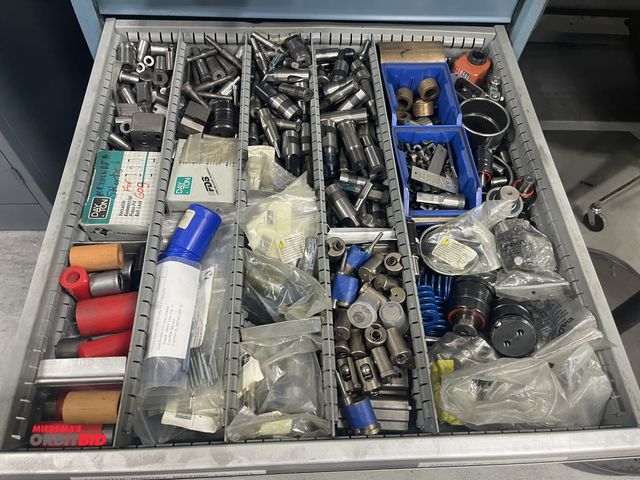 Lot 1-19273 - Contents of drawer #8, includes large lot of assorted die set up components, assorted punches, butto...