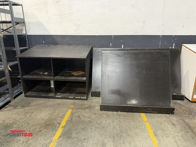 Lot 1-5508 - (1) custom built 60" width x 46" height x 38" depth wood drafting table with (4) under table storage...