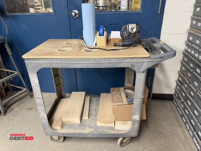 Lot 1-16354 - (1) Rubbermaid approx. 36" length x 32" height x 19" depth utility cart with holes cut out for tool ...