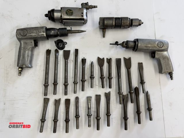 Lot 1-6205 - Lot of assorted pneumatic tools, includes (1) Chicago Pneumatic, model CP-9311, impact hammer with a...