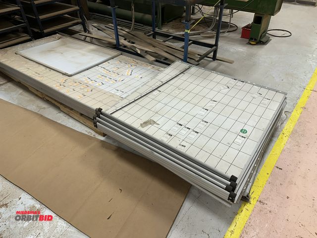 Lot 1-16811 - Lot of (5) 8' x 4', and (9) 4' x 4' white dry erase boards with grid, and (1) Global 48" x 36" plain...