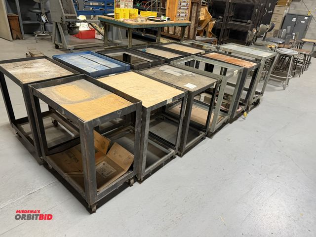 Lot 1-18952 - Lot of (12) 24" x 16" shop carts, some are missing tops.