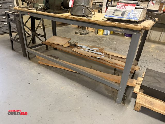 Lot 1-18573 - (1) Edsal steel framed, wood top work bench, 72" x 30", does not include contents, table only.