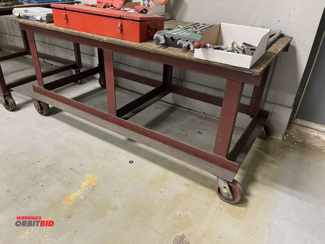 Lot 1-19336 - (1) heavy duty steel rolling cart/table, approx. 72" x 36", heavy duty 6" hard casters.