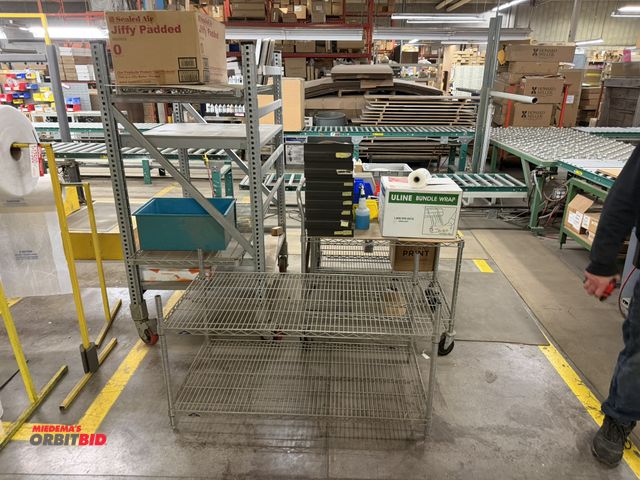 Lot 1-17501 - (1) rolling adjustable metal shelving unit, 44" x 32" deep x approx. 68" tall, on casters, includes ...