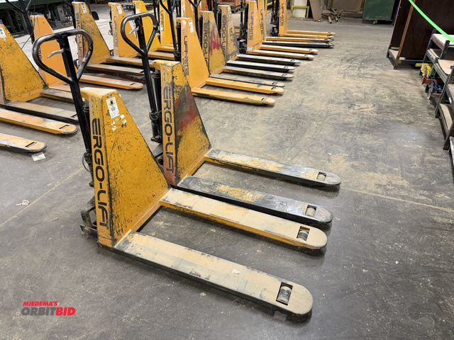 Lot 1-16748 - Lot of (2) Ergo Lift, 12V electric walk-behind pallet jacks with 3000 lb. capacity, both include Bat...