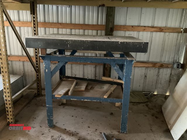 Lot 1-12023 - 48” x 4” x 36” granite surface plate with a 39” width x 37“ height x 33“ depth steel base with lower...