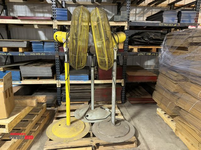 Lot 1-15096 - Lot of (2) TPI adjustable height, free standing shop floor fans with 120V, single phase electric mot...