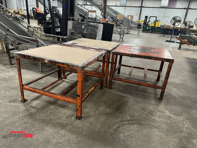 Lot 1-14404 - (3) 40" width x 30" height x 40" depth steel tables.