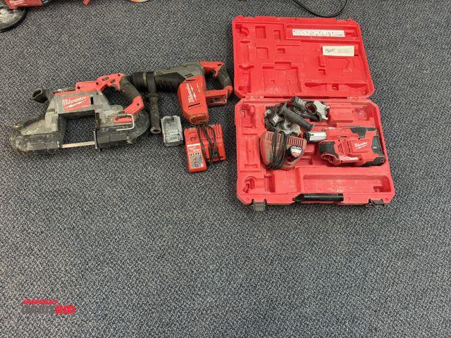 Lot 1-18694 - (1) Milwaukee 18V band saw, (1) Milwaukee 1 9/16" rotary hammer, both are in working condition, (2) ...