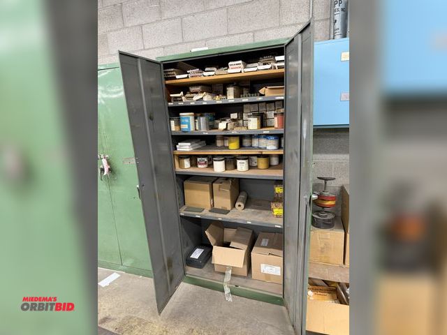 Lot 1-17235 - (1) 36" width x 72" height x 18" depth 2-door steel cabinet with contents, including various powder ...