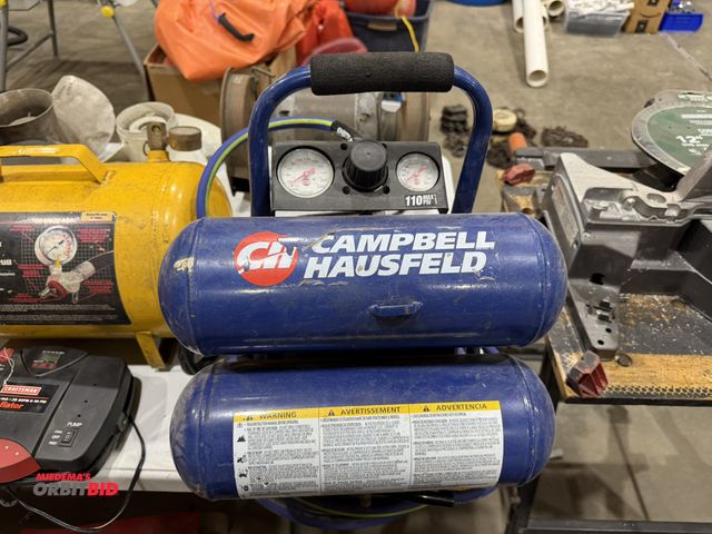 Lot 1-18601 - (1) Campbell Hausfeld air compressor, 110 max. PSI with 3/8" air hose, (1) Performance Tool 5-gallon...