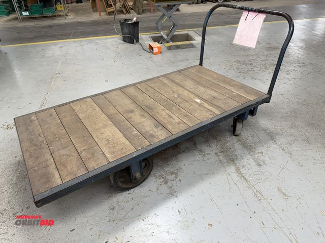 Lot 1-16263 - (1) 6' length x approx. 13" height x 36" depth steel framed flat cart with wood decking, and a remov...